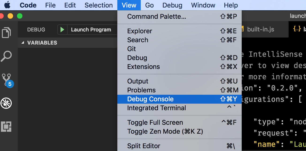 Visual Studio Code opening up the debug console