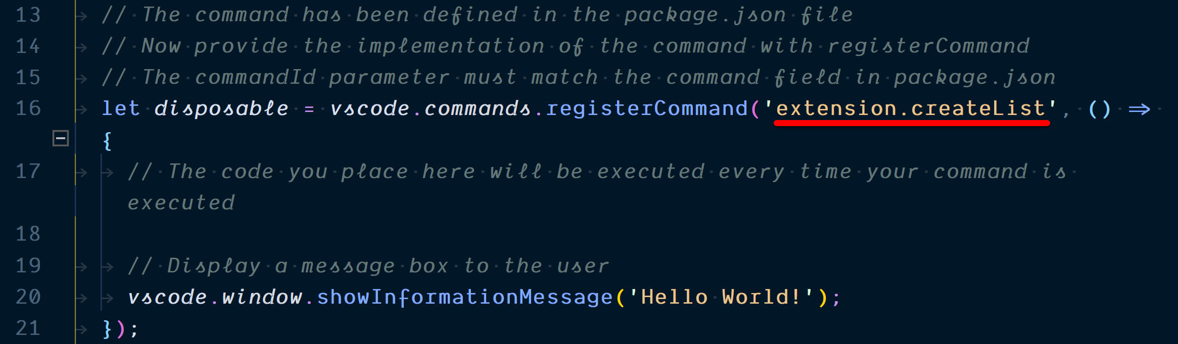 Changing the name of the registered command in code